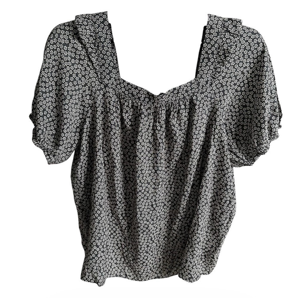 LC Lauren Conrad Gray Floral Short Sleeve Top Blouse Shirt Size XL | 65-52